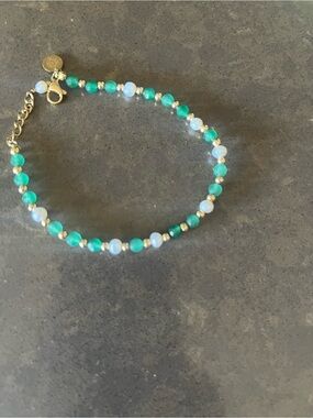 Gold-Accented Green & Opal Bead Bracelet by